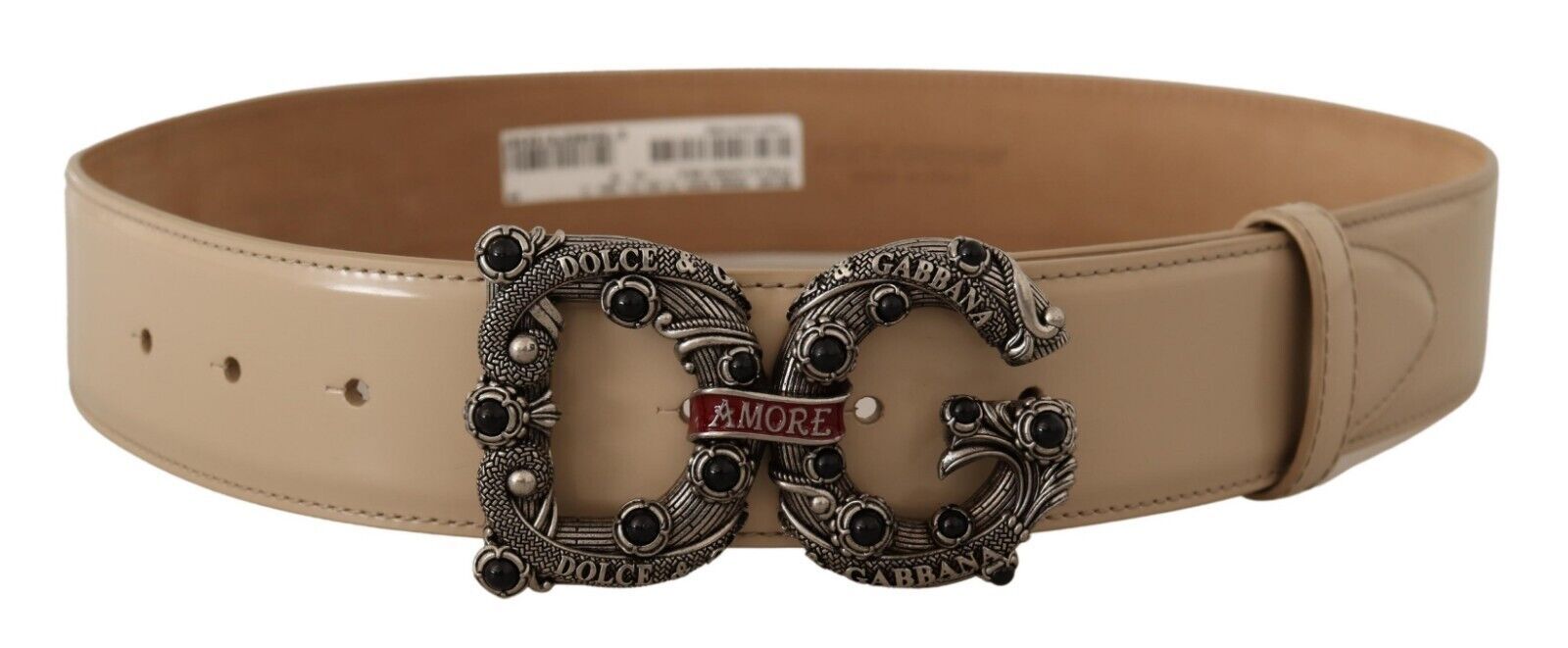 Dolce & Gabbana Beige Leather Silver Logo Buckle Amore Belt Dolce & Gabbana
