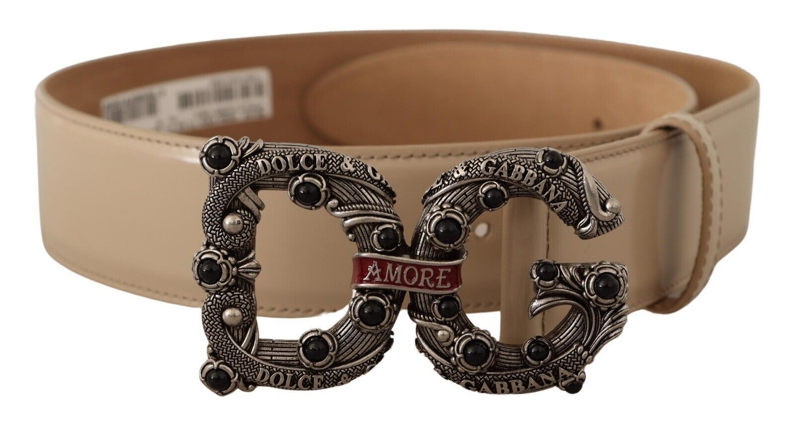 Dolce & Gabbana Beige Leather Silver Logo Buckle Amore Belt Dolce & Gabbana