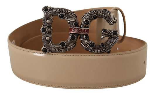 Dolce & Gabbana Beige Leather Silver Logo Buckle Amore Belt Dolce & Gabbana