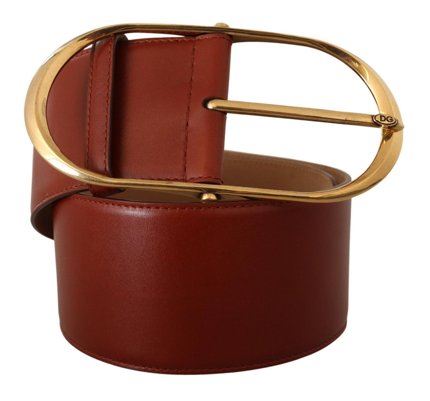 Dolce & Gabbana Maroon Leather Gold Metal Oval Buckle Belt Dolce & Gabbana