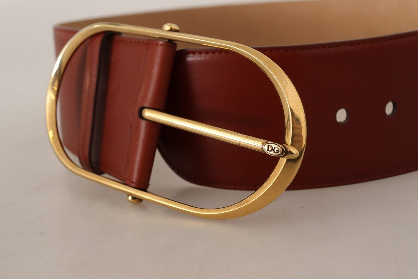 Dolce & Gabbana Maroon Leather Gold Metal Oval Buckle Belt Dolce & Gabbana