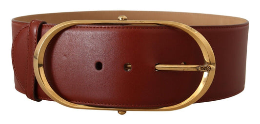 Dolce & Gabbana Maroon Leather Gold Metal Oval Buckle Belt Dolce & Gabbana