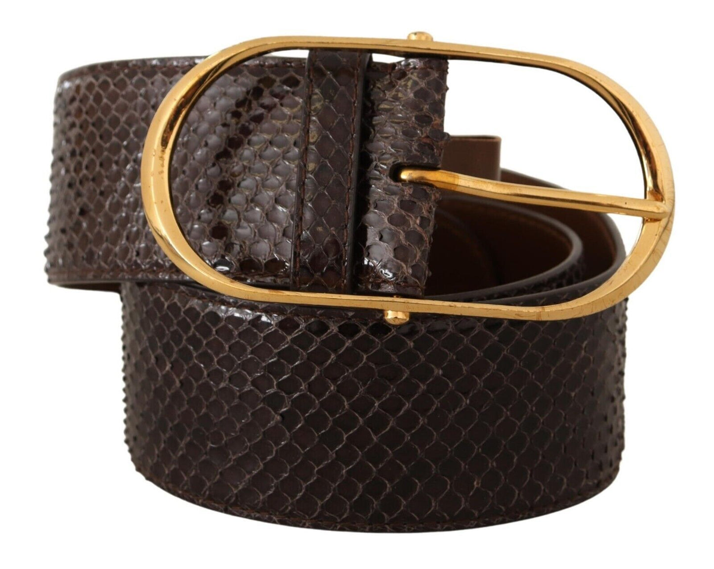 Dolce & Gabbana Brown Exotic Leather Gold Oval Buckle Belt Dolce & Gabbana