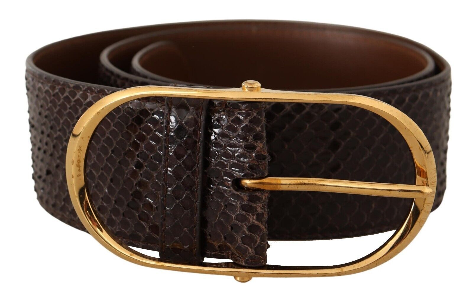 Dolce & Gabbana Brown Exotic Leather Gold Oval Buckle Belt Dolce & Gabbana