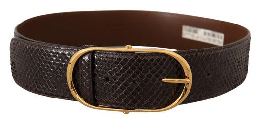Dolce & Gabbana Brown Exotic Leather Gold Oval Buckle Belt Dolce & Gabbana