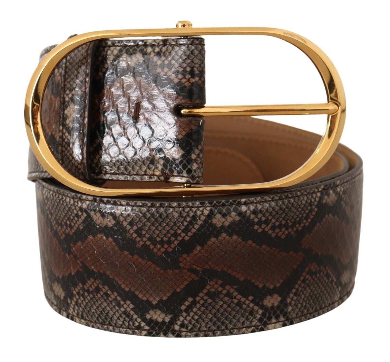 Dolce & Gabbana Brown Exotic Leather Gold Oval Buckle Belt Dolce & Gabbana