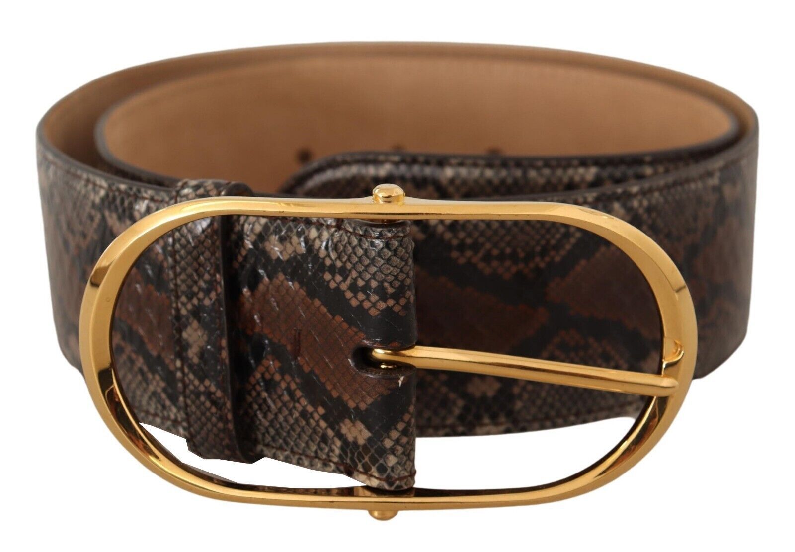 Dolce & Gabbana Brown Exotic Leather Gold Oval Buckle Belt Dolce & Gabbana