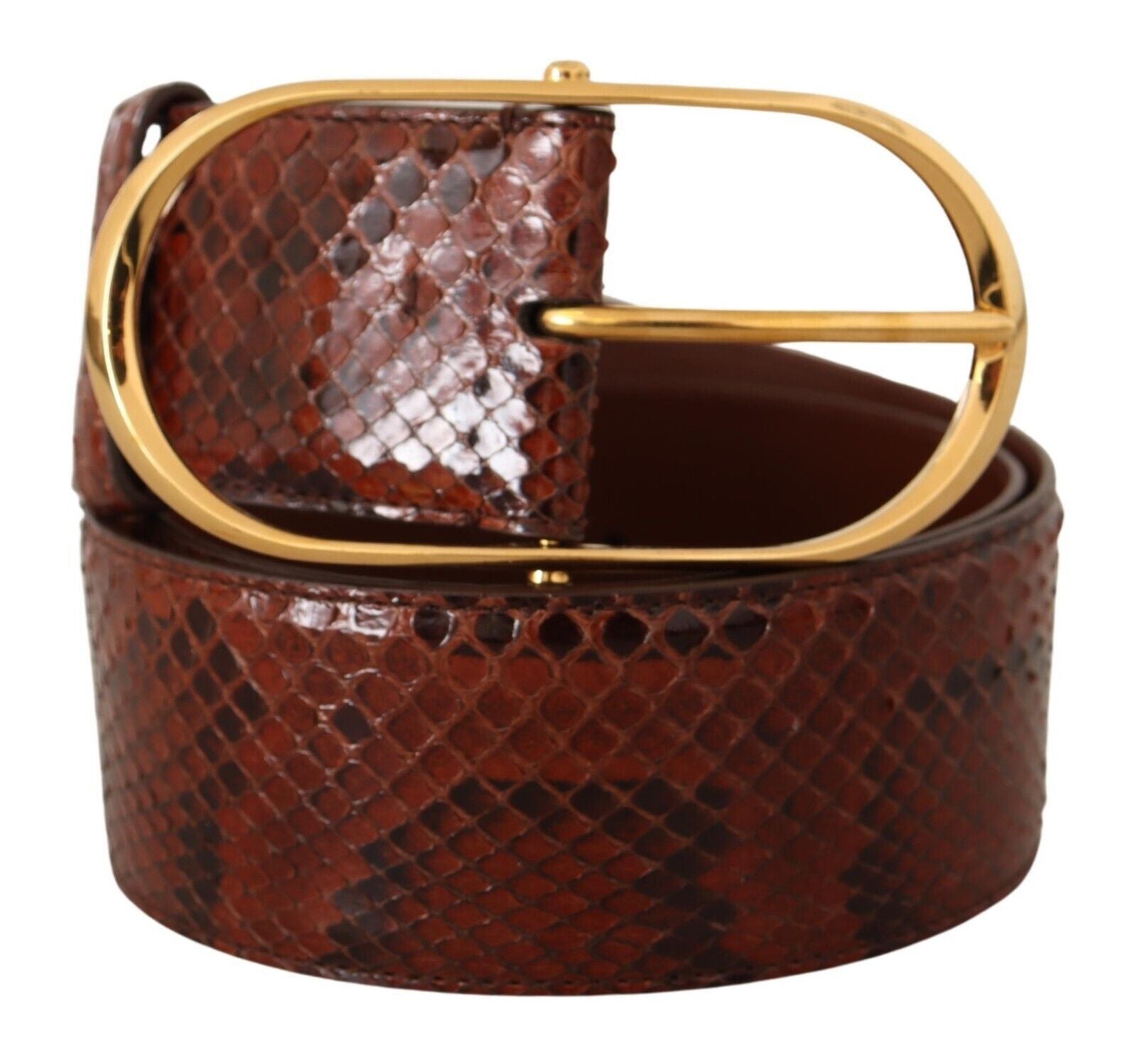 Dolce & Gabbana Brown Exotic Leather Gold Oval Buckle Belt Dolce & Gabbana