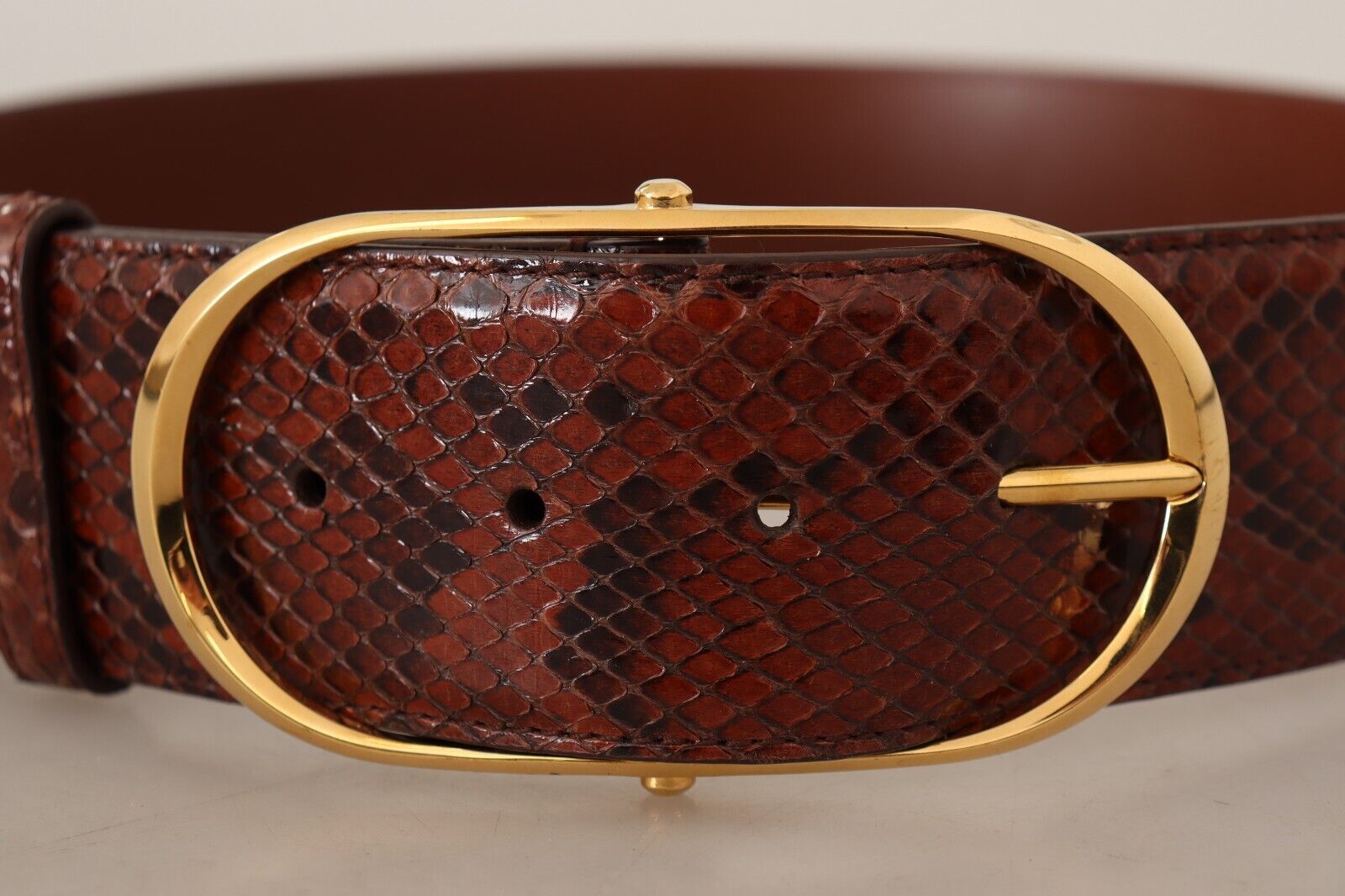 Dolce & Gabbana Brown Exotic Leather Gold Oval Buckle Belt Dolce & Gabbana
