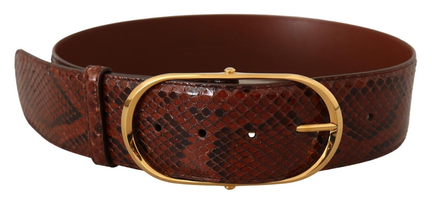 Dolce & Gabbana Brown Exotic Leather Gold Oval Buckle Belt Dolce & Gabbana