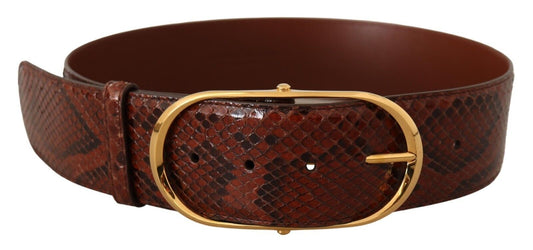 Dolce & Gabbana Brown Exotic Leather Gold Oval Buckle Belt Dolce & Gabbana