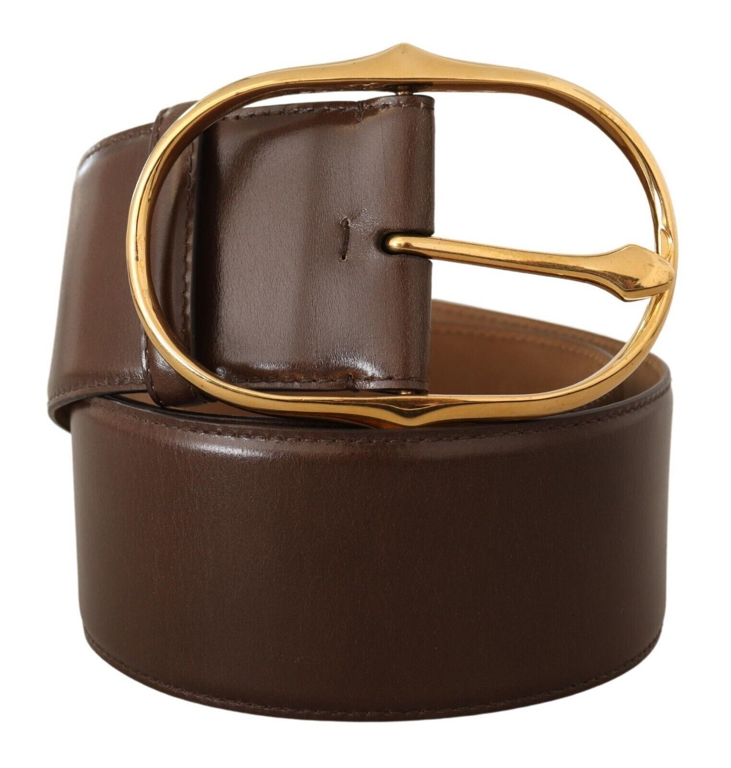 Dolce & Gabbana Brown Leather Gold Metal Oval Buckle Belt Dolce & Gabbana