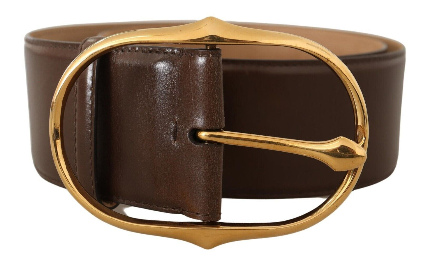 Dolce & Gabbana Brown Leather Gold Metal Oval Buckle Belt Dolce & Gabbana