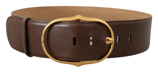 Dolce & Gabbana Brown Leather Gold Metal Oval Buckle Belt Dolce & Gabbana