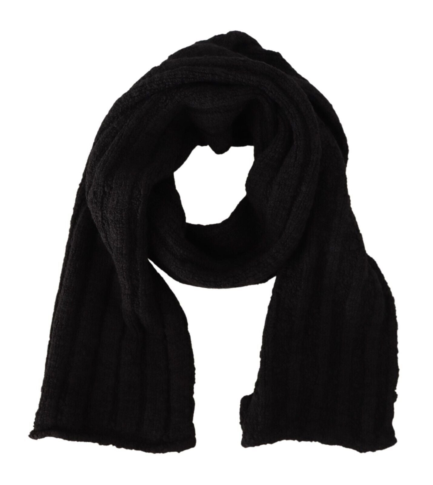 Dolce & Gabbana Black Virgin Wool Knitted Unisex Warmer Shawl Scarf Dolce & Gabbana