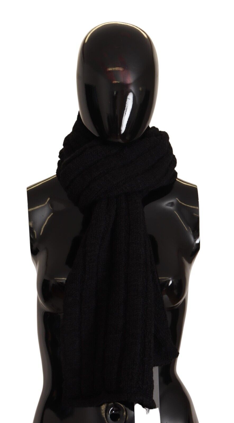 Dolce & Gabbana Black Virgin Wool Knitted Unisex Warmer Shawl Scarf Dolce & Gabbana