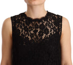 Black floral lace Dolce & Gabbana sheath sleeveless mini dress displayed on a mannequin.
