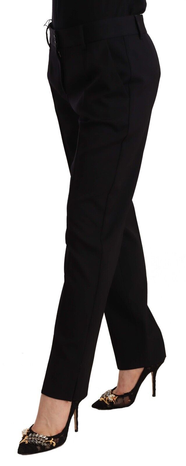 Dolce & Gabbana Black Mid Waist Skinny Trouser Wool Pants Dolce & Gabbana