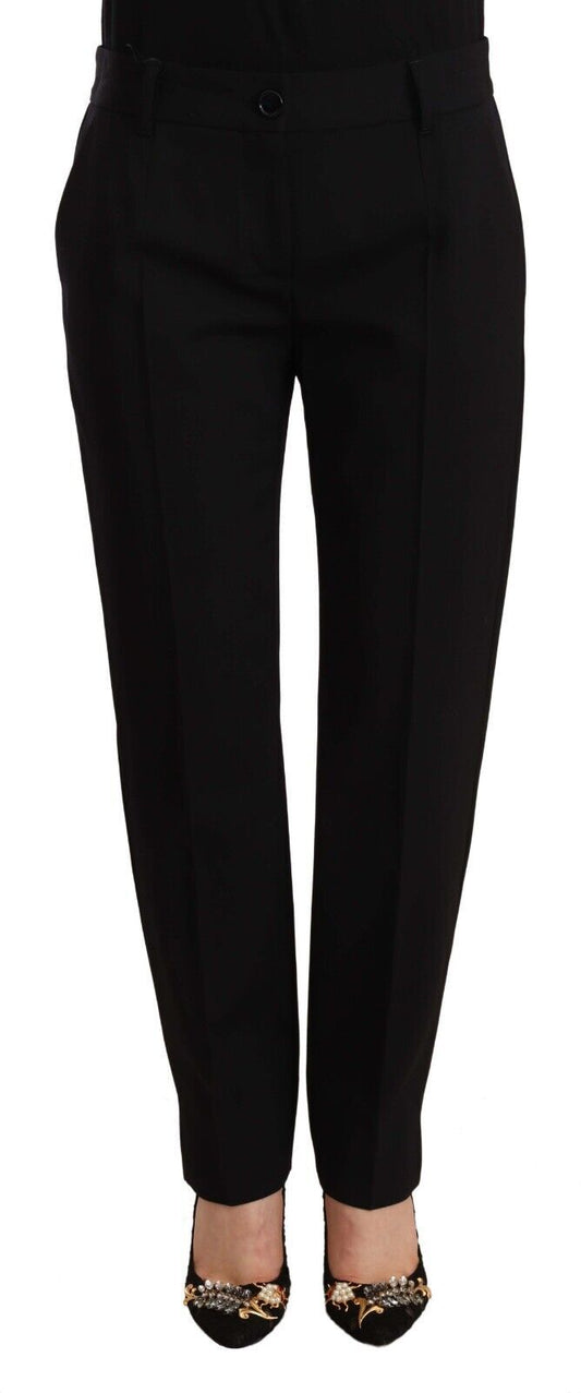Dolce & Gabbana Black Mid Waist Skinny Trouser Wool Pants Dolce & Gabbana