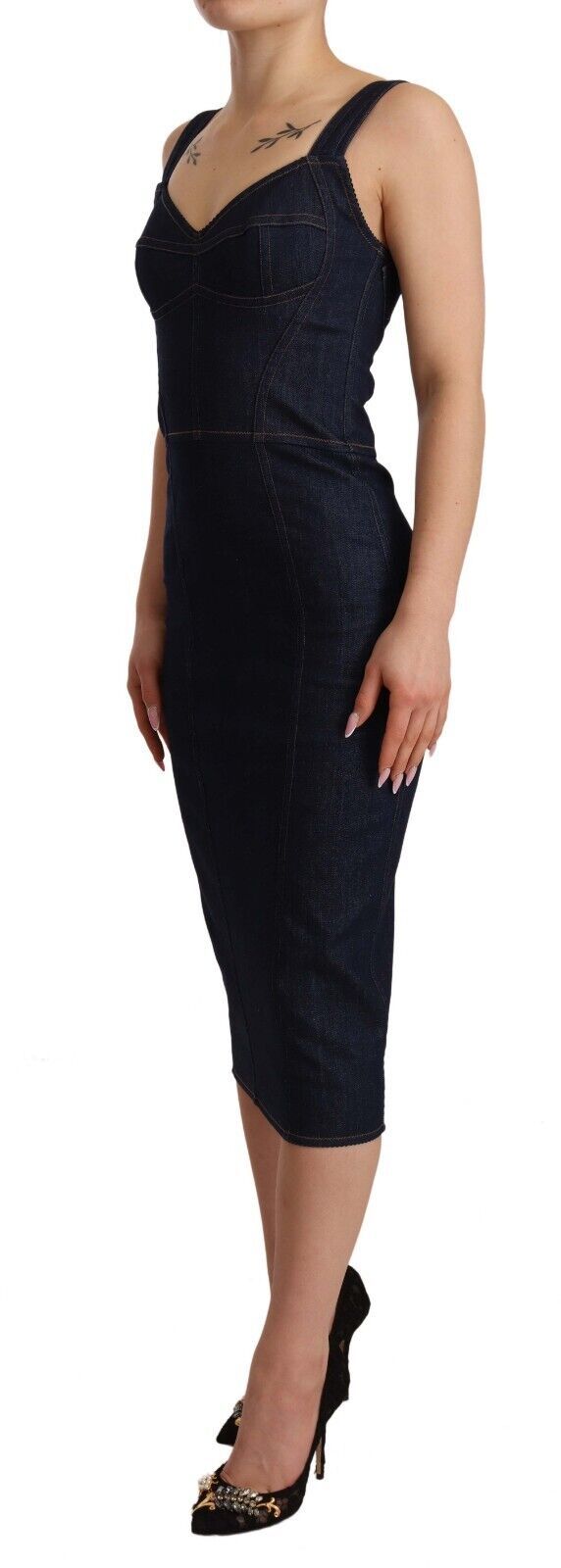Dolce & Gabbana Dark Blue Cotton Denim Sheath Midi Dress Dolce & Gabbana