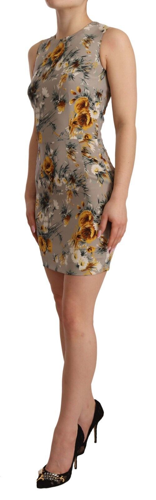 Dolce & Gabbana Gray Silk Stretch Floral Sheath Mini Dress Dolce & Gabbana