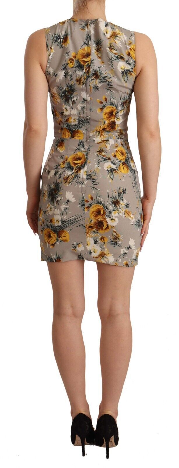 Dolce & Gabbana Gray Silk Stretch Floral Sheath Mini Dress Dolce & Gabbana
