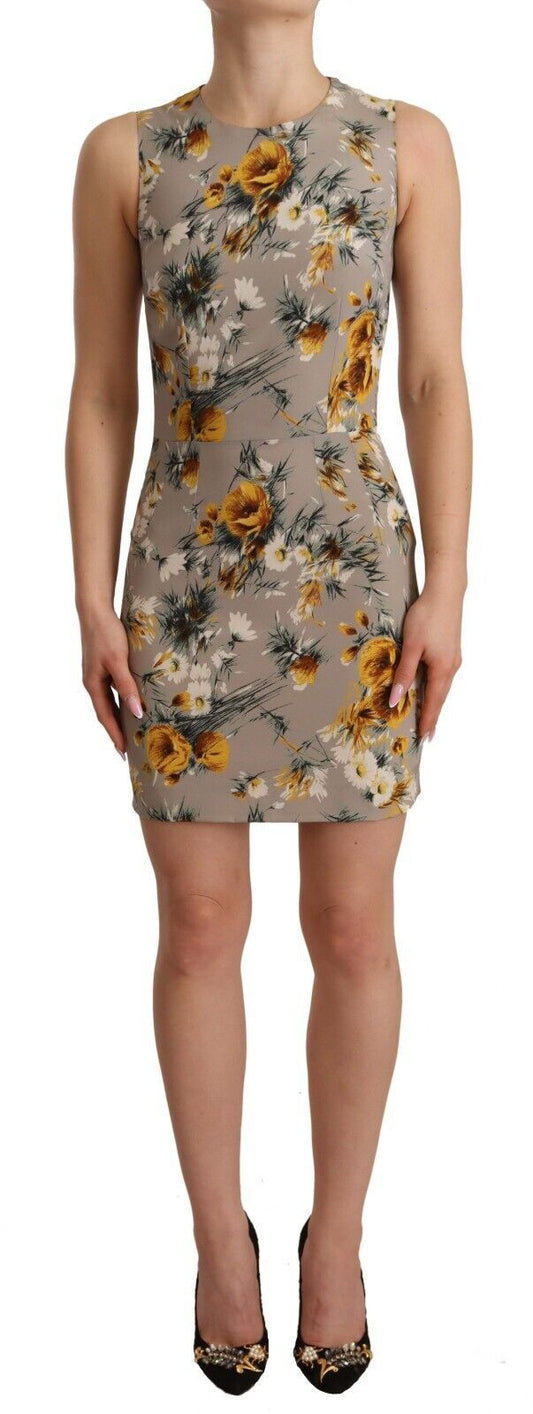 Dolce & Gabbana Gray Silk Stretch Floral Sheath Mini Dress Dolce & Gabbana