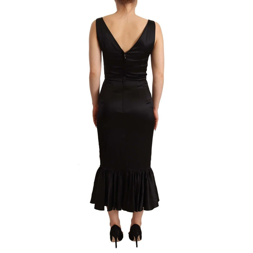 Dolce & Gabbana Black Silk Stretch Sheath Mermaid Midi Dress