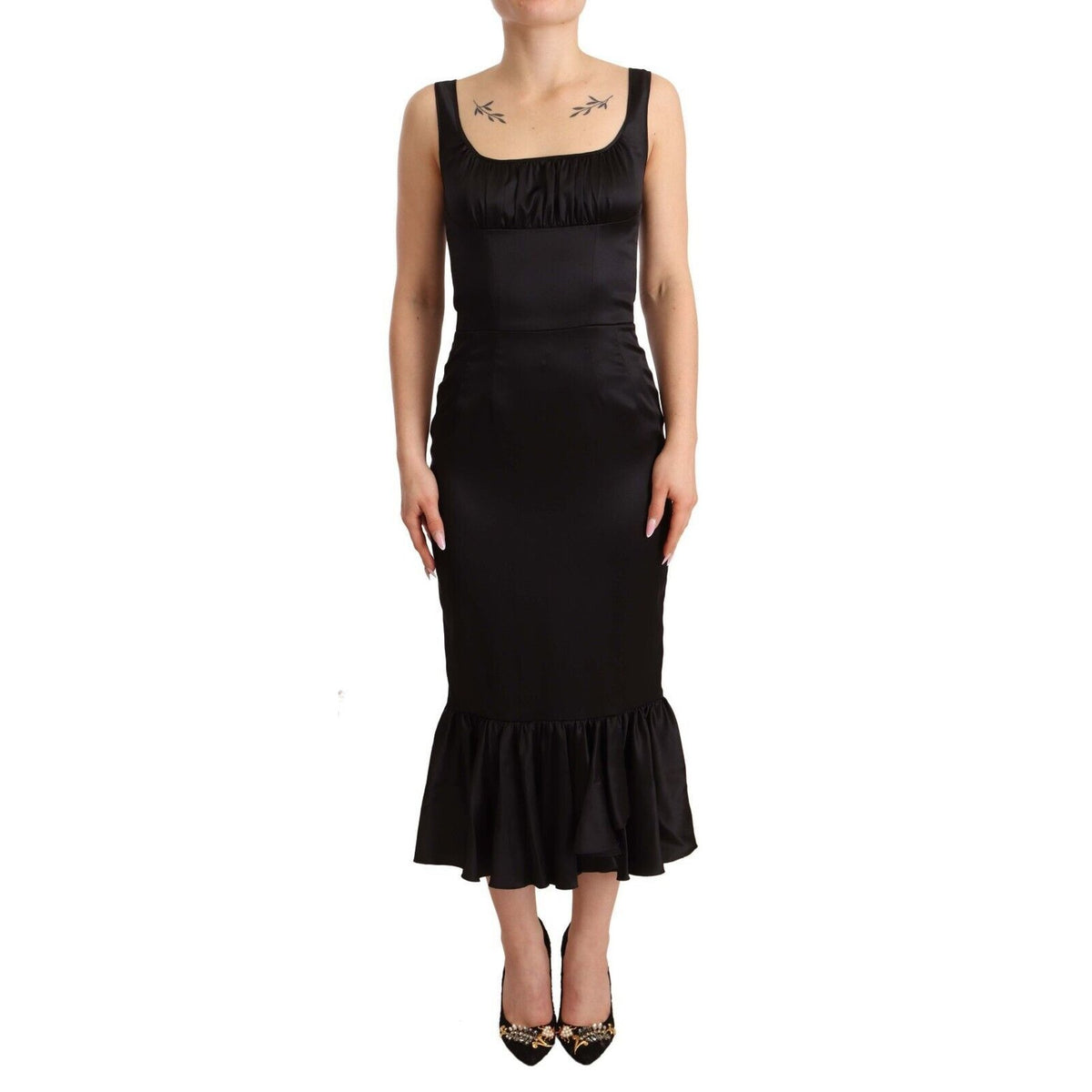 Dolce & Gabbana Black Silk Stretch Sheath Mermaid Midi Dress