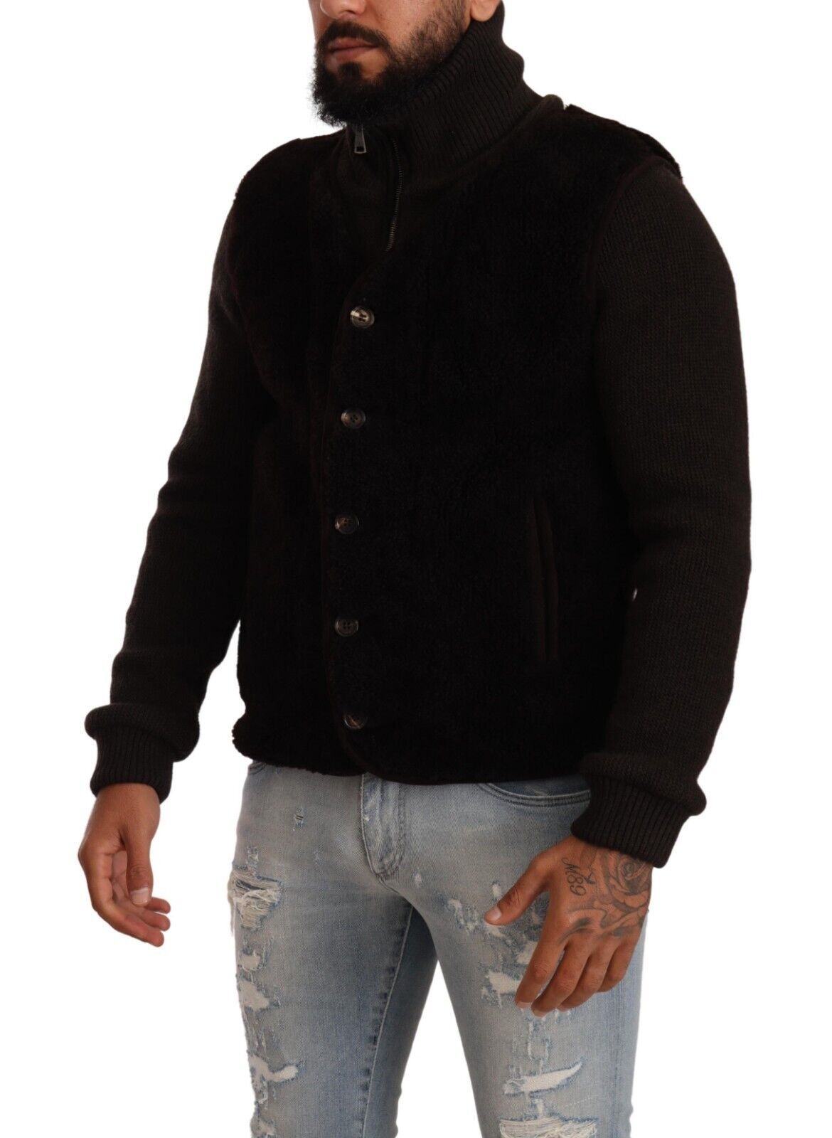 Dolce & Gabbana Black Leather Mens Turtle Neck Coat Jacket Dolce & Gabbana