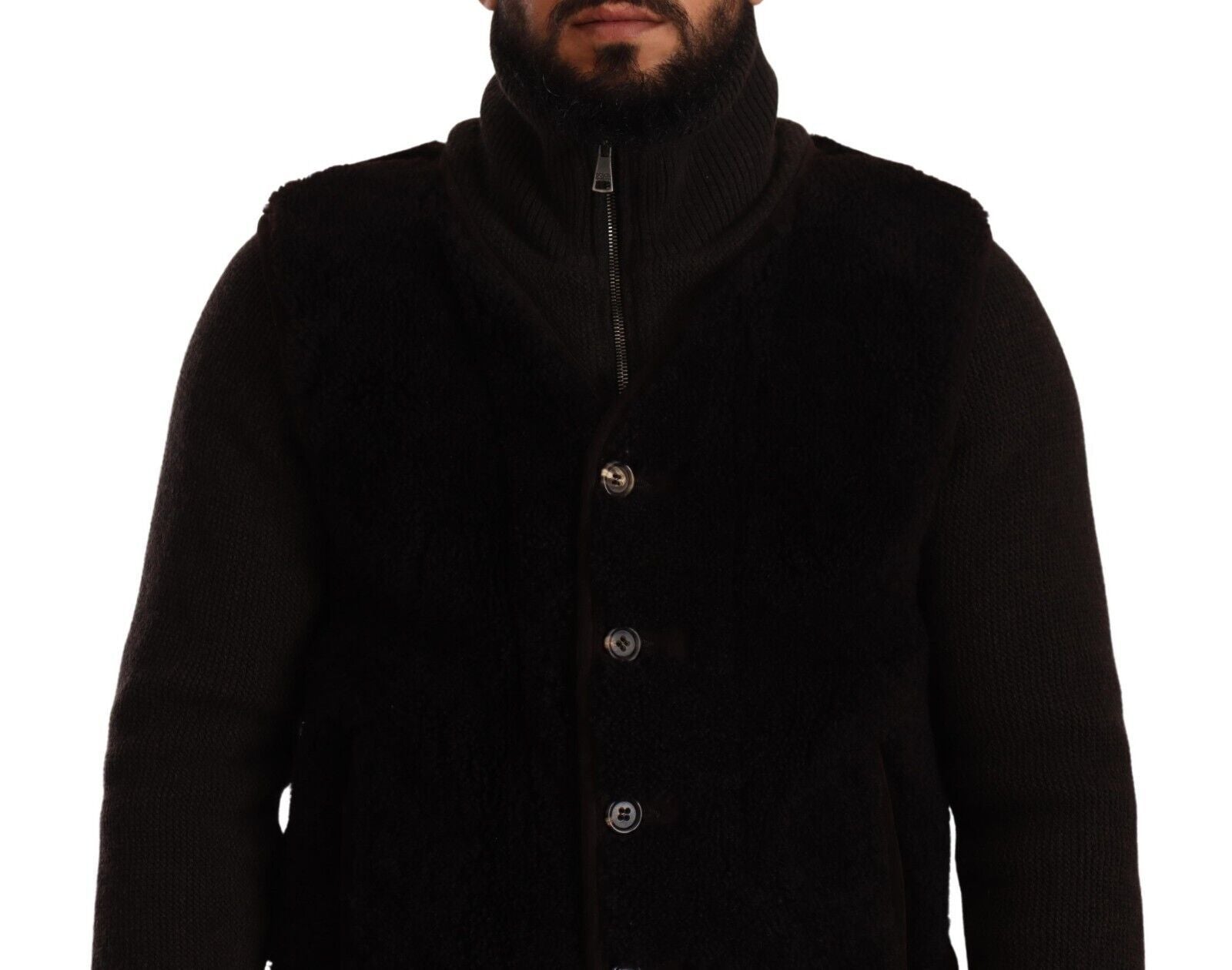 Dolce & Gabbana Black Leather Mens Turtle Neck Coat Jacket Dolce & Gabbana