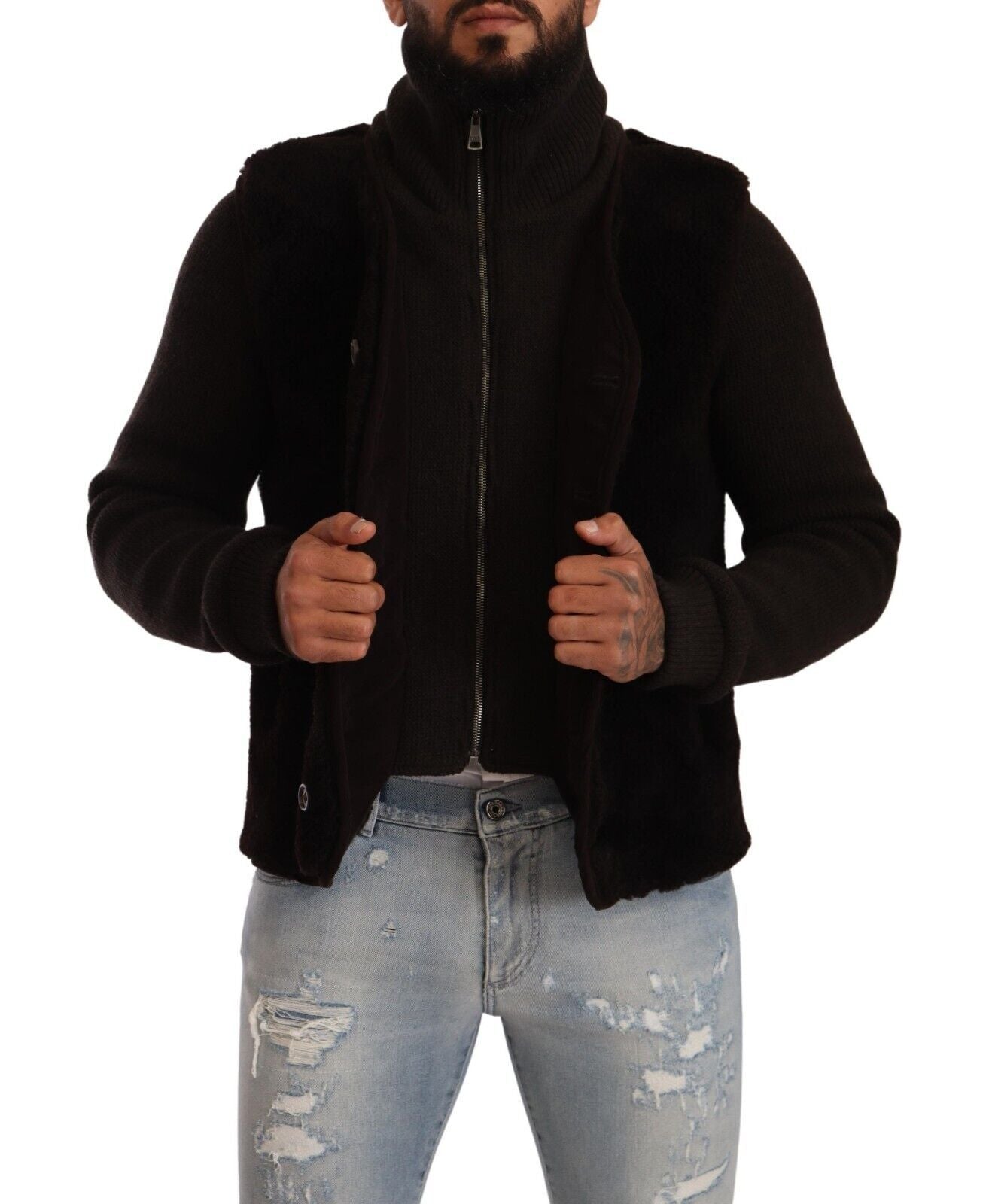 Dolce & Gabbana Black Leather Mens Turtle Neck Coat Jacket Dolce & Gabbana