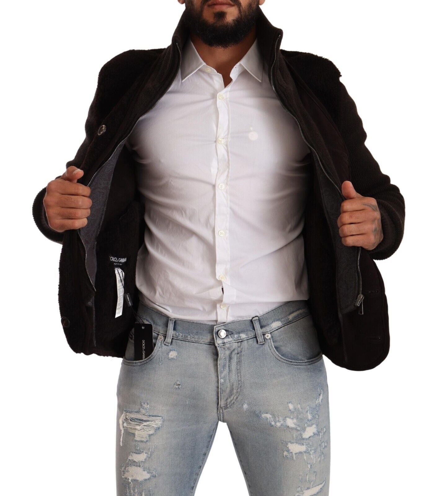 Dolce & Gabbana Black Leather Mens Turtle Neck Coat Jacket Dolce & Gabbana