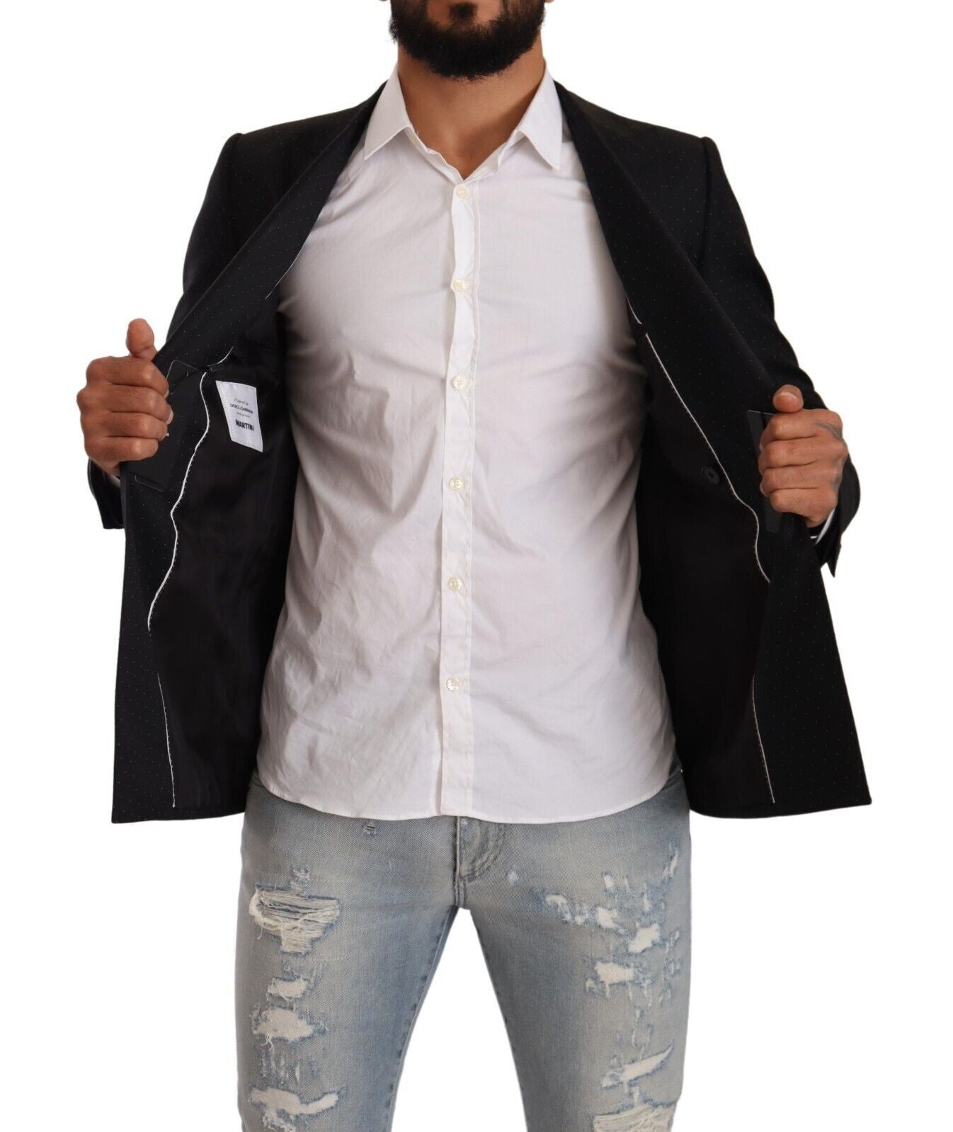 Dolce & Gabbana Black Dotted Double Breasted MARTINI Jacket Dolce & Gabbana