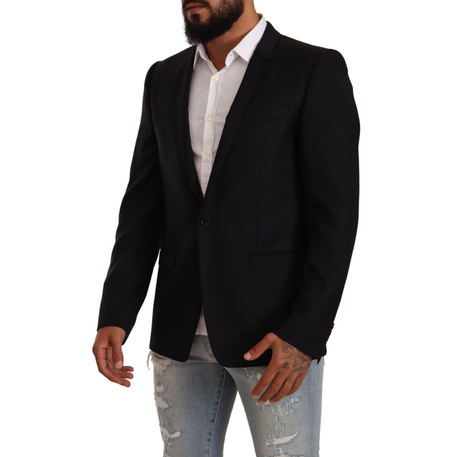 Dolce & Gabbana Black Wool Single Breasted Suit GOLD Jacket Dolce & Gabbana