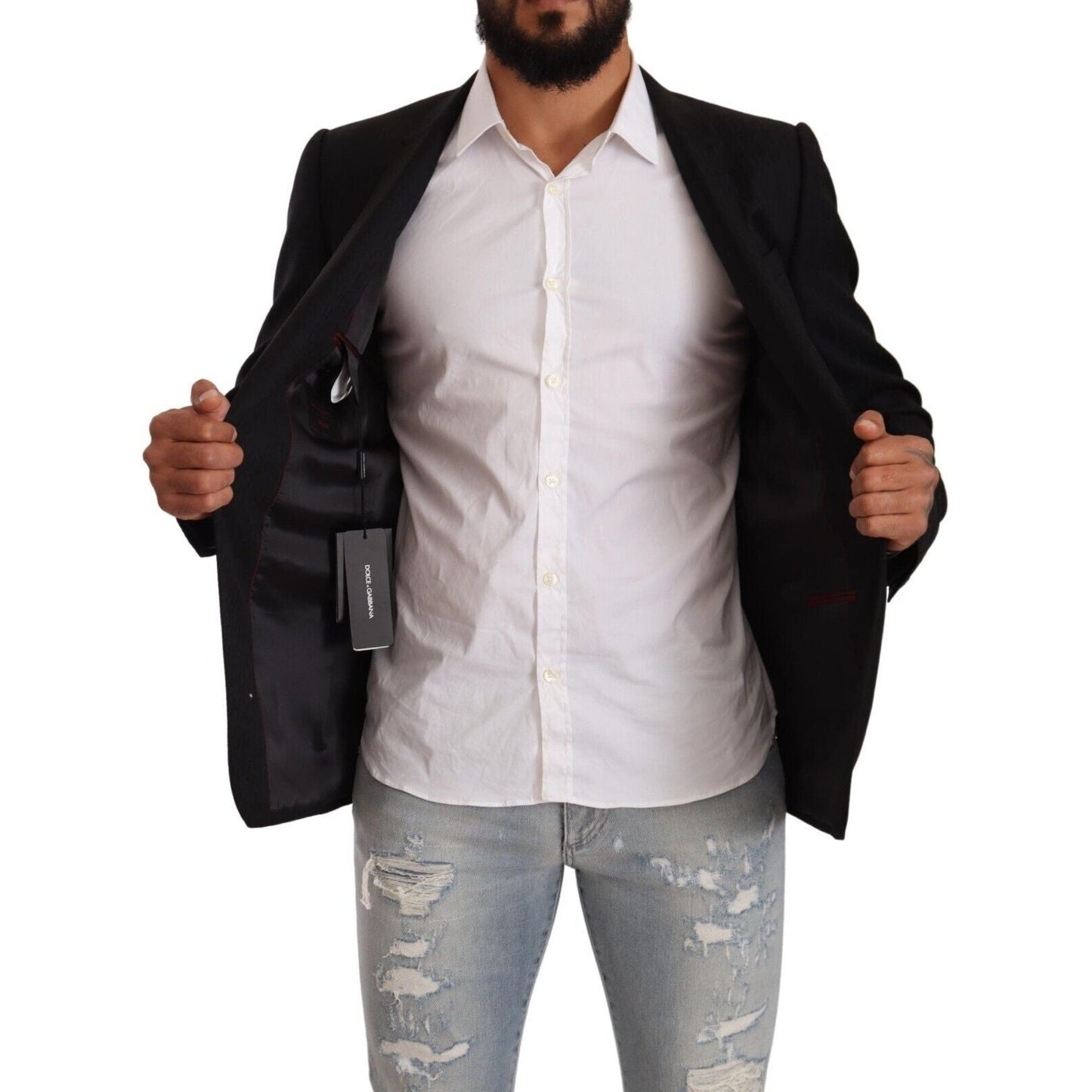 Dolce & Gabbana Black Wool Single Breasted Suit GOLD Jacket Dolce & Gabbana