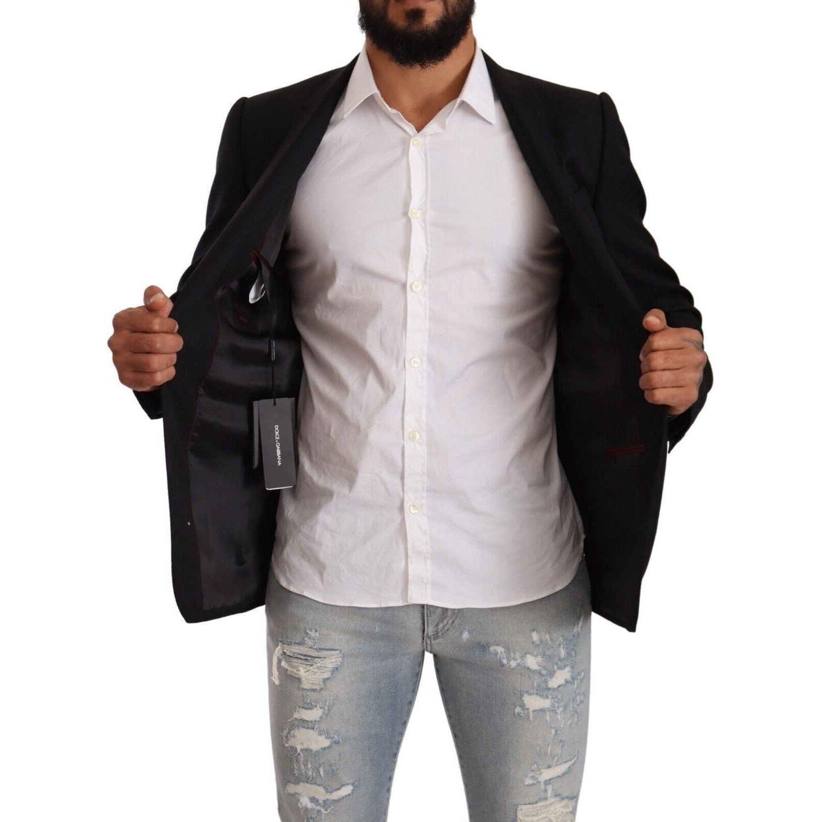 Dolce & Gabbana Black Wool Single Breasted Suit GOLD Jacket Dolce & Gabbana