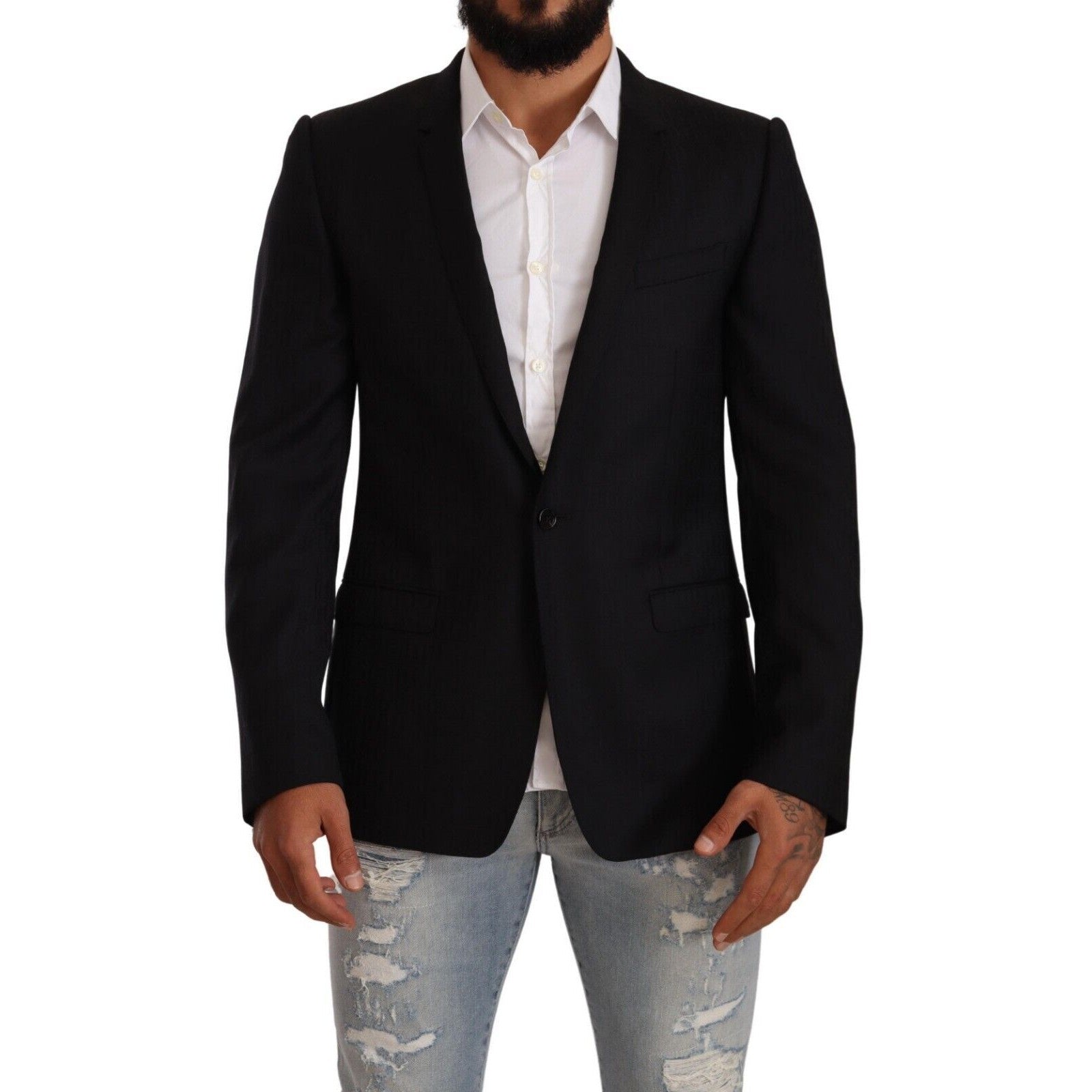 Dolce & Gabbana Black Wool Single Breasted Suit GOLD Jacket Dolce & Gabbana