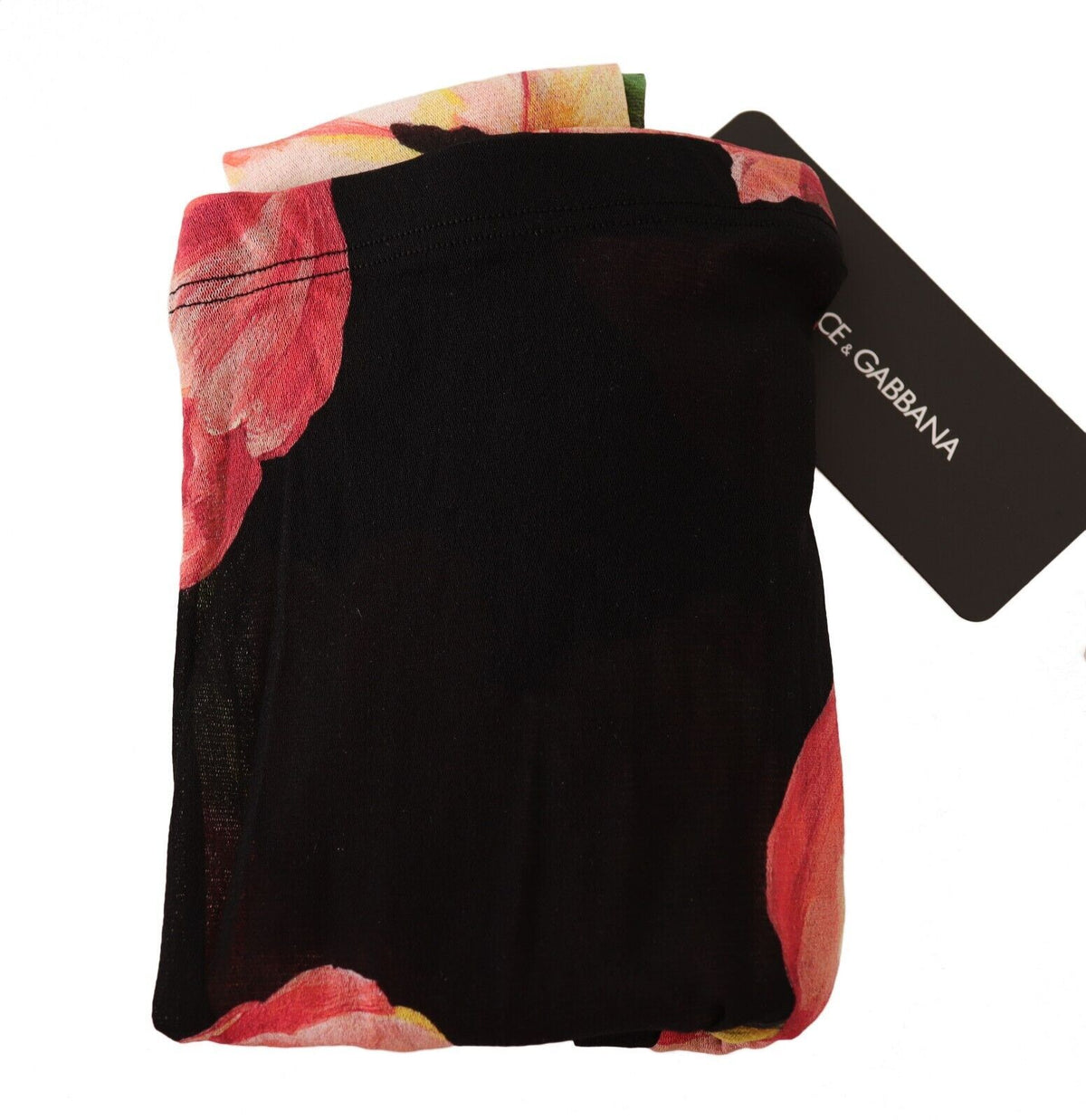 Black floral print nylon tights by Dolce & Gabbana, featuring intricate floral patterns and a sleek, sheer finish.