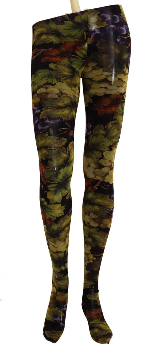 Dolce & Gabbana Black Grapes Print Stockings Tights Dolce & Gabbana