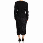 Masha Ma Black Studs Embellished Long Sleeves Sheath Midi Dress