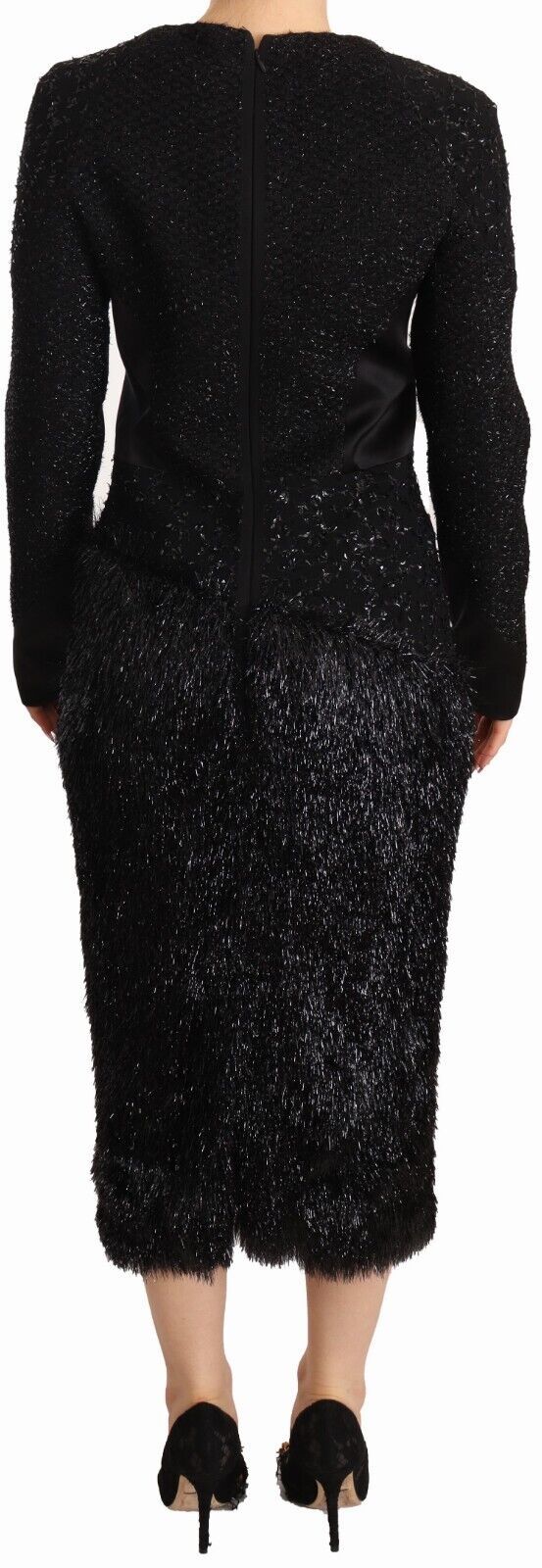 Masha Ma Black Studs Embellished Long Sleeves Sheath Midi Dress Masha Ma