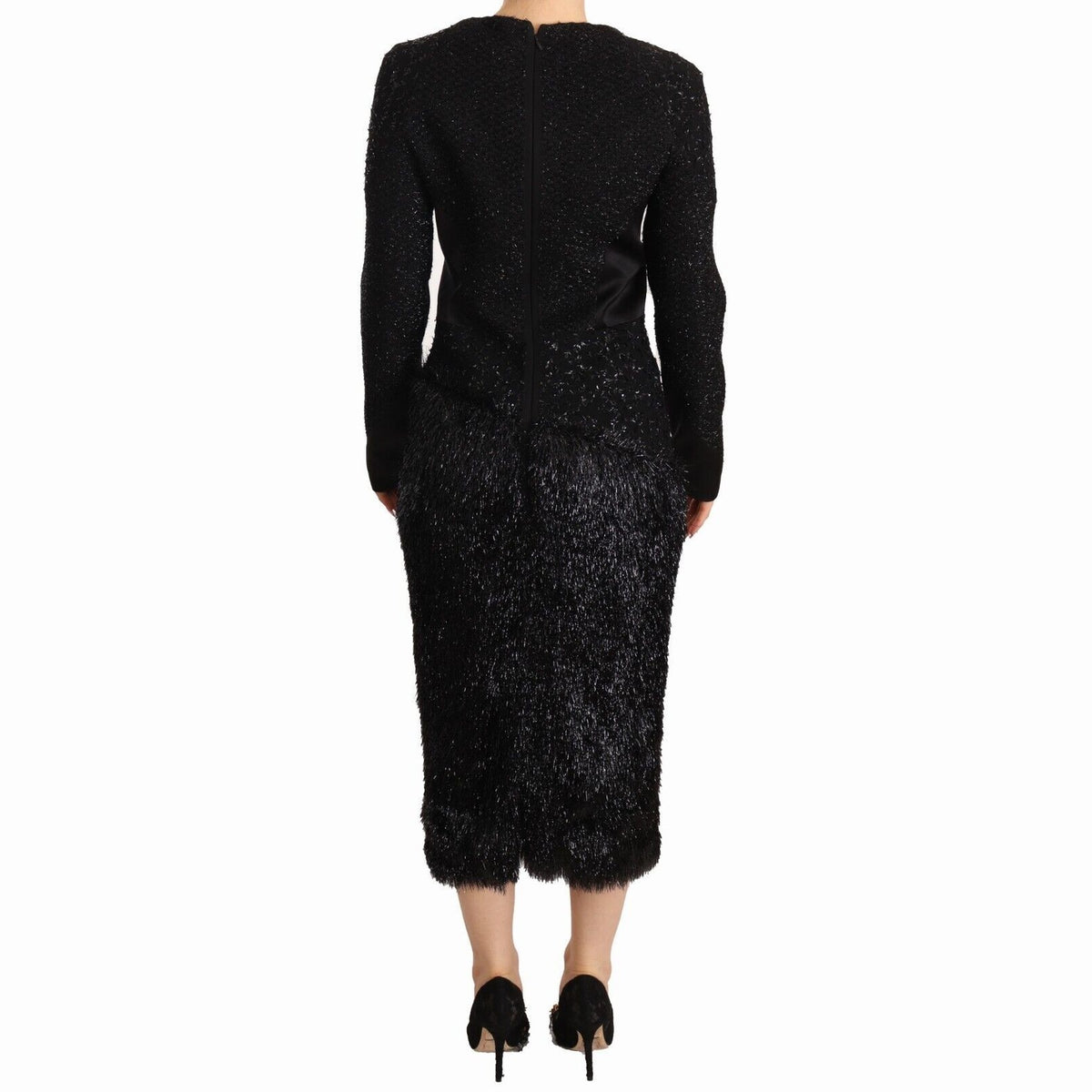 Masha Ma Black Studs Embellished Long Sleeves Sheath Midi Dress