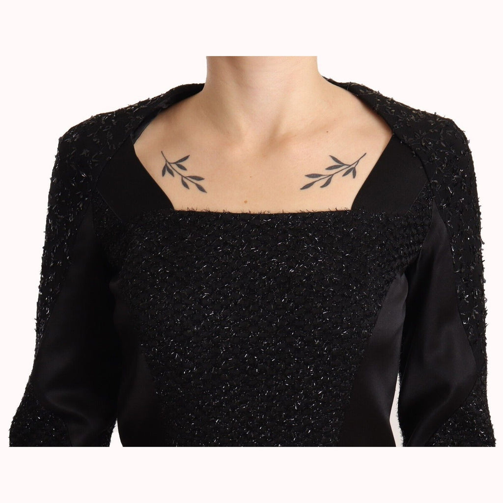 Masha Ma Black Studs Embellished Long Sleeves Sheath Midi Dress