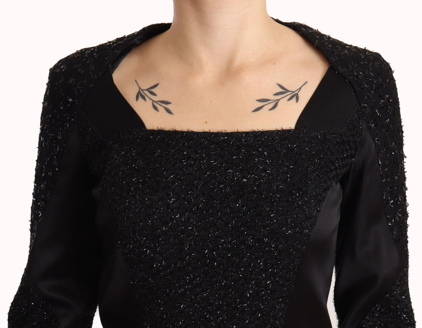 Masha Ma Black Studs Embellished Long Sleeves Sheath Midi Dress Masha Ma