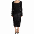 Masha Ma Black Studs Embellished Long Sleeves Sheath Midi Dress