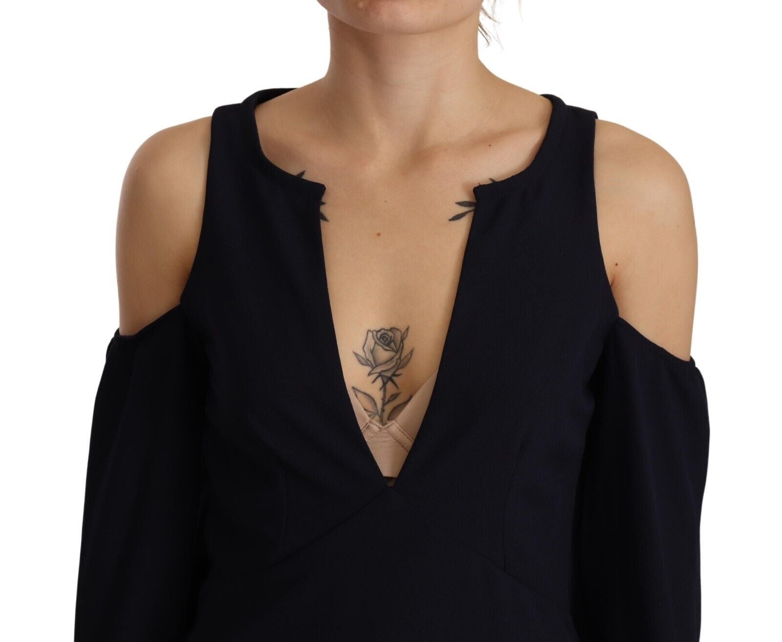 Twinset Black Long Sleeves Open Shoulder A-line Dress Twinset