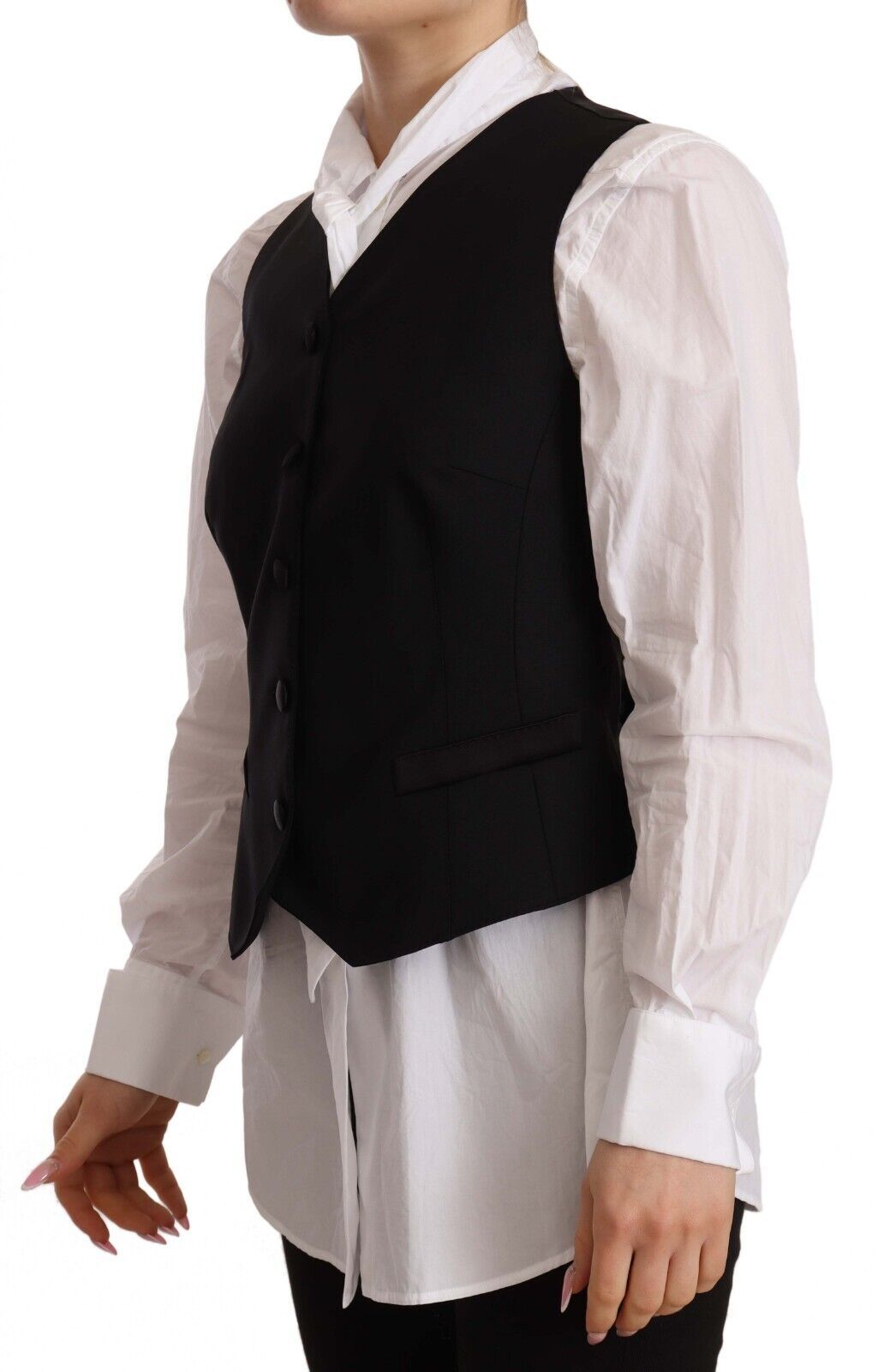 Dolce & Gabbana Black Button Down Sleeveless Vest Viscose Top Dolce & Gabbana