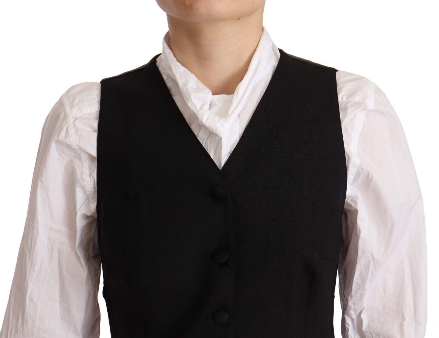 Dolce & Gabbana Black Button Down Sleeveless Vest Viscose Top Dolce & Gabbana