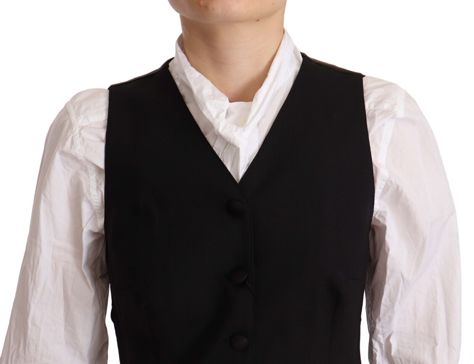Dolce & Gabbana Black Button Down Sleeveless Vest Viscose Top Dolce & Gabbana